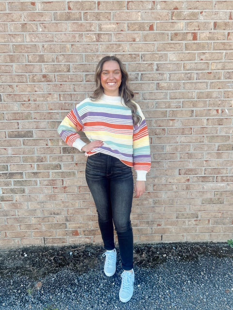 Over the Rainbow multi colored striped sweater