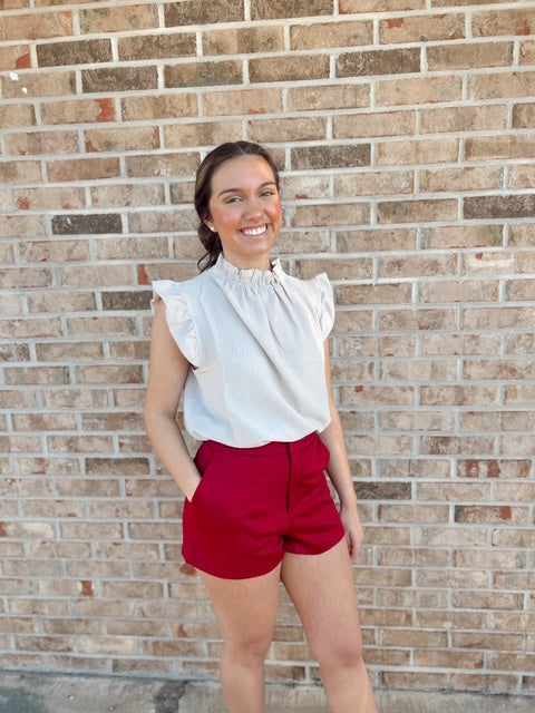 Burgundy High Waist Shorts