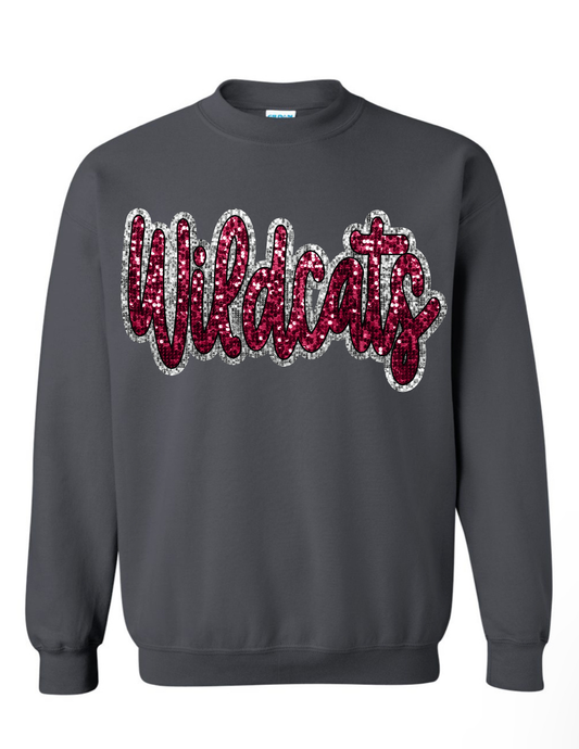 T-shirt/Sweatshirt Maroon/Silver Glitter Wildcats