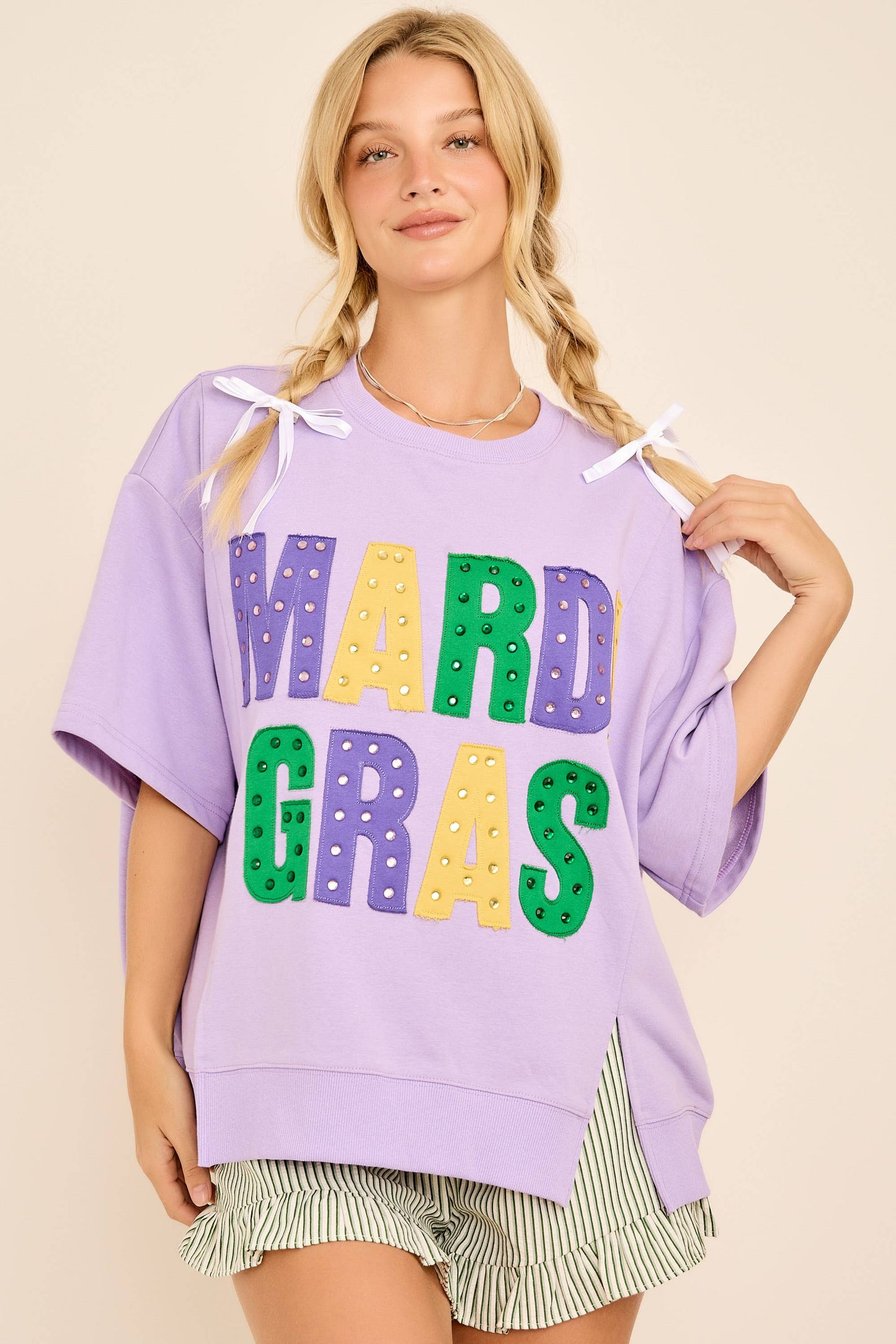 Mardi Gras Oversized Graphic with Stud Details