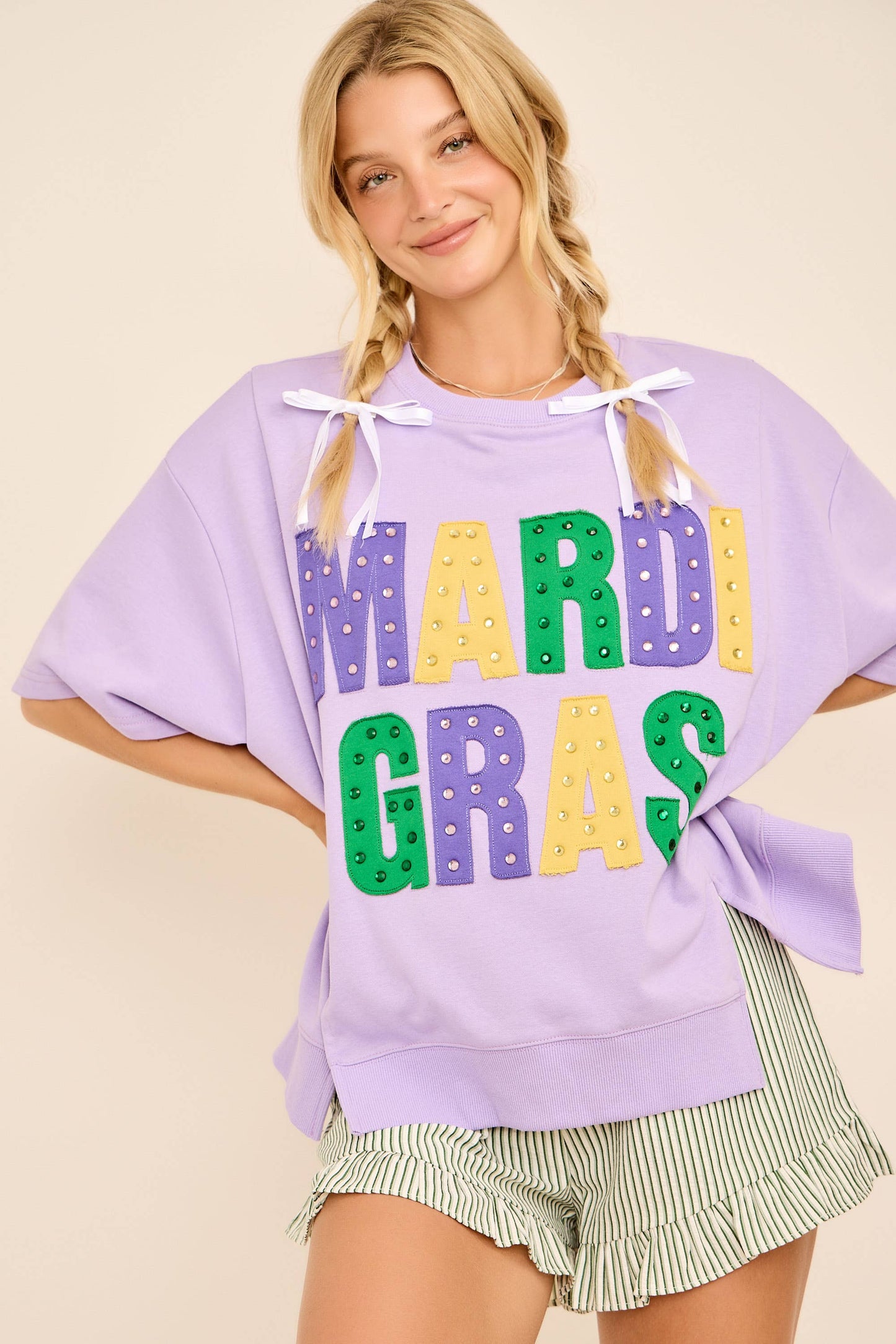 Mardi Gras Oversized Graphic with Stud Details