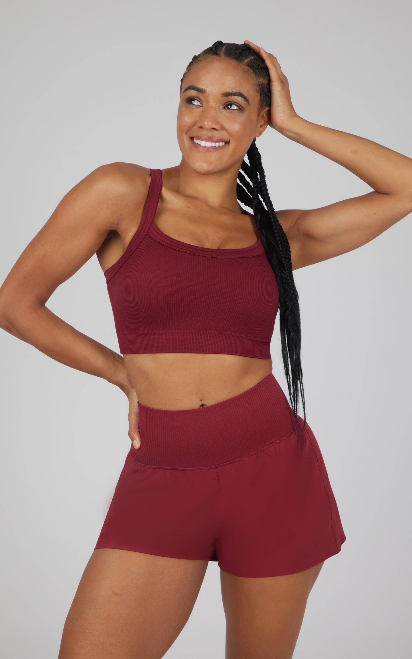 SET - Women's Rib Strappy Back Padded Bra and Short