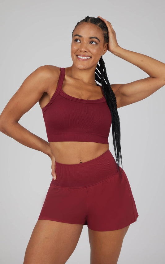 SET - Women's Rib Strappy Back Padded Bra and Short