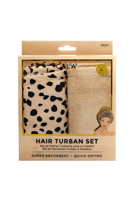 CALA 69247 2pc Shower Hair Turban Set Cheetah/Beige