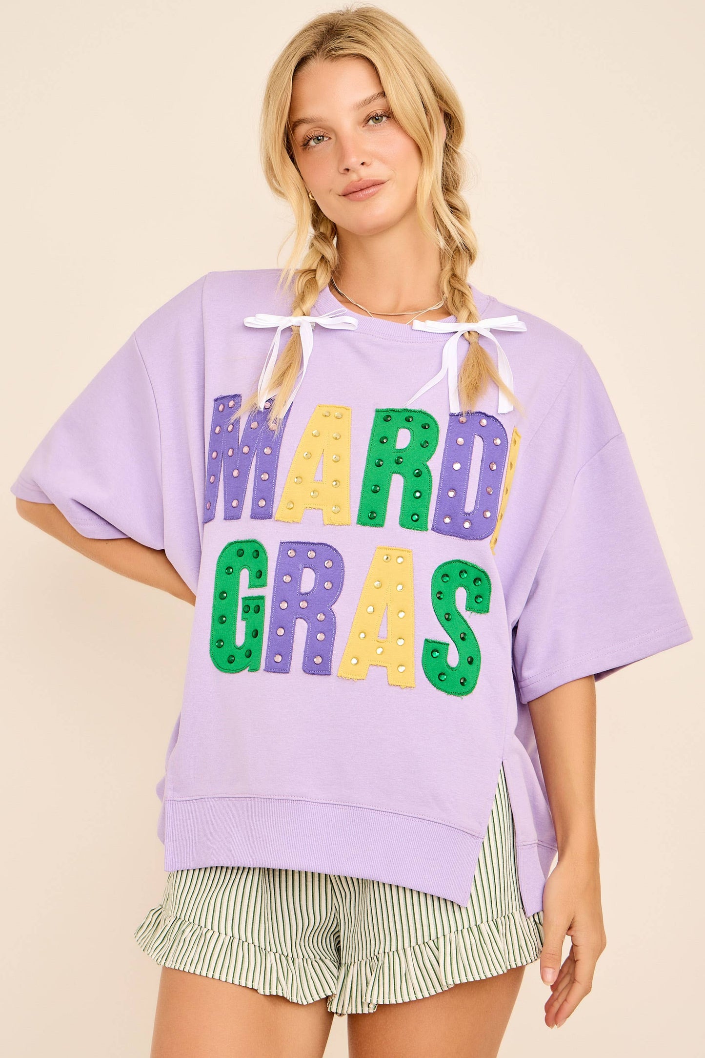 Mardi Gras Oversized Graphic with Stud Details