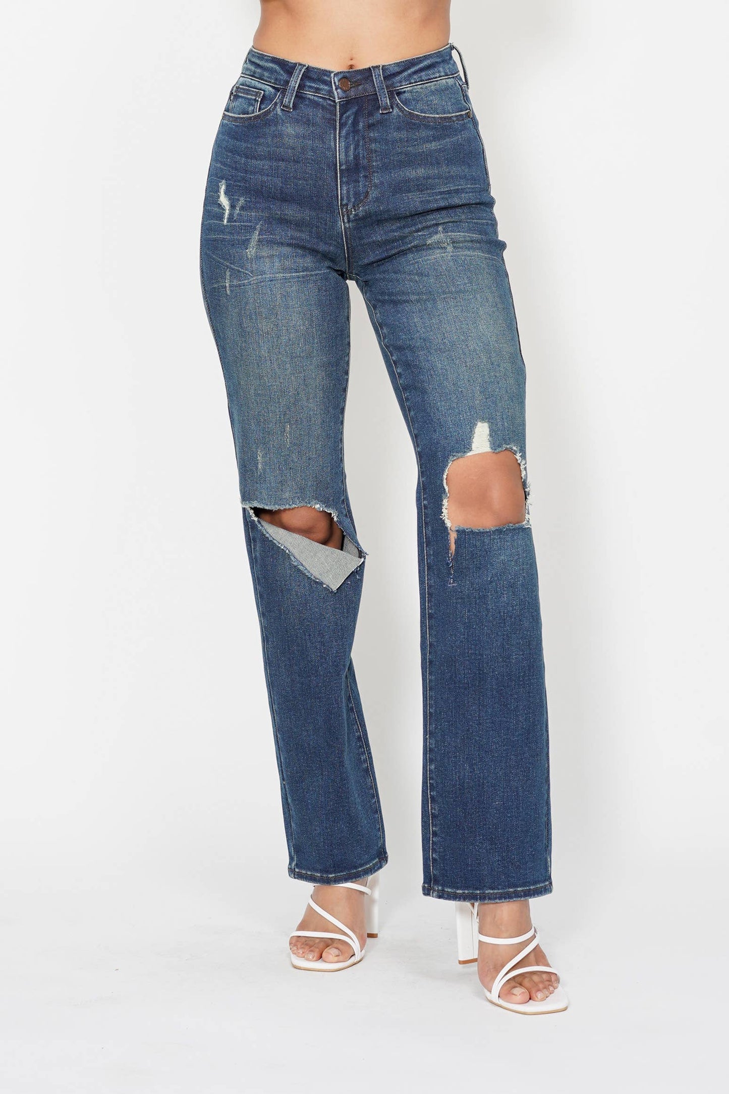Judy Blue HW Ripped Knee Dad Jean
