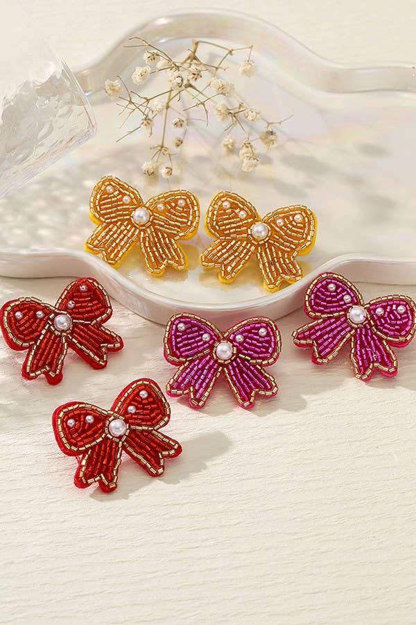 SEED BEAD BOW RIBBON BEADED EARRINGS | 40E313