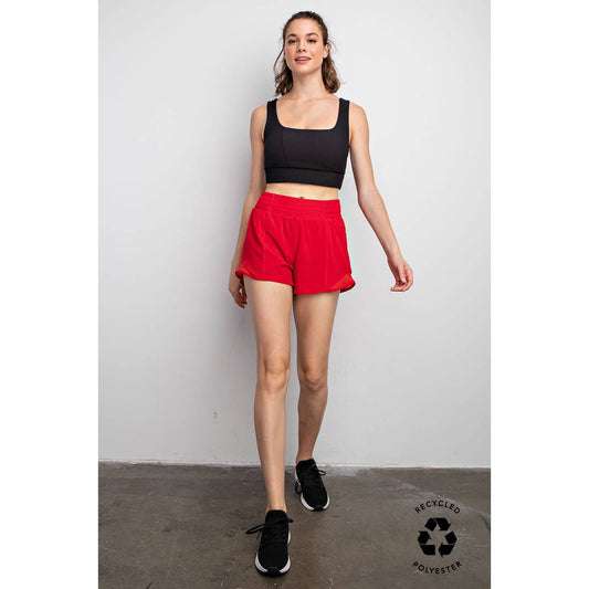 RED RECYCLED ACTIVE SHORT WITH MESH