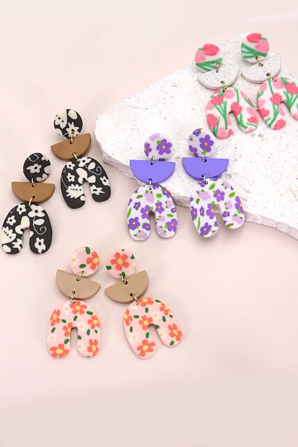 FLOWER POLYMER CLAY DROP EARRINGS | 40E286