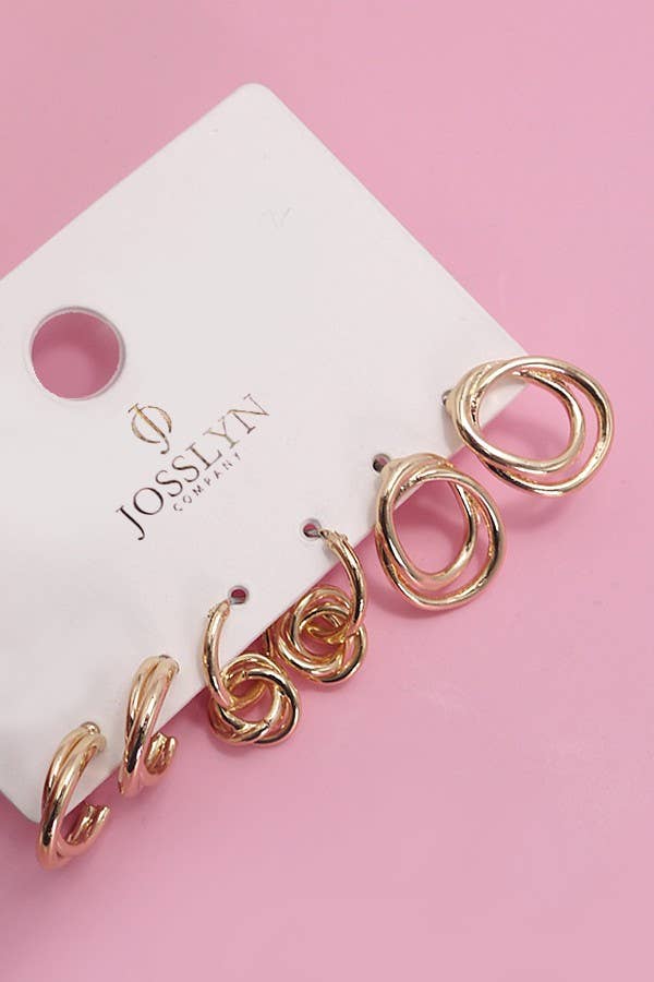 SWIRL TRIO HOOP HUGGIE STUD EARRINGS | 80E3731