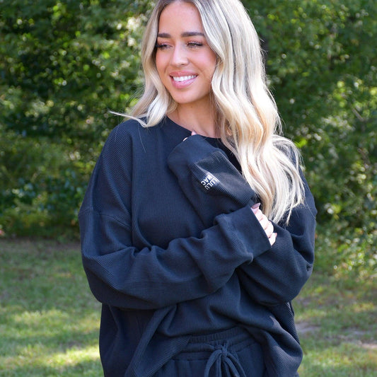 Lulu Mac - WAFFLE LONGSLEEVE TOP - BLACK