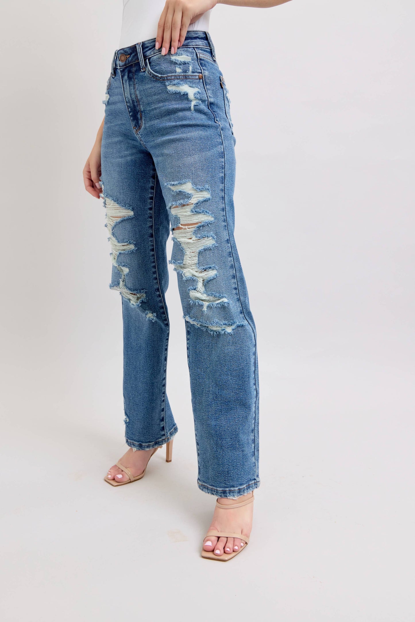 Judy Blue Heavy Distressed High Waisted Straight