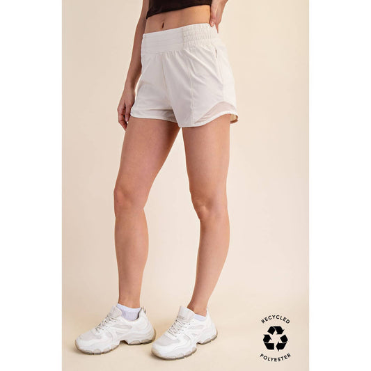 WHITE RECYCLED ACTIVE SHORT WITH MESH