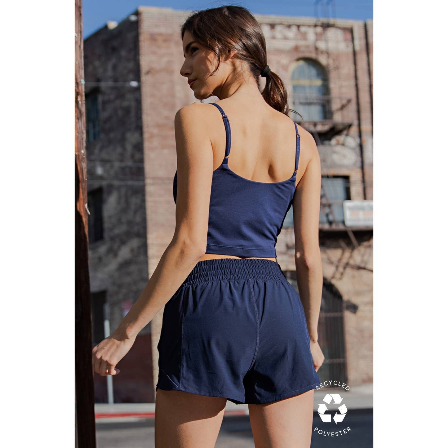 BLUE RECYCLED ACTIVE SHORT WITH MESH