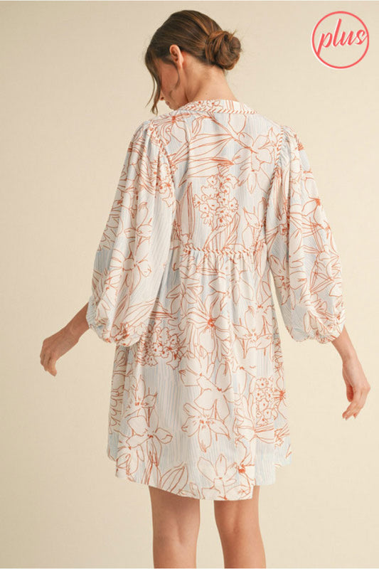 PLUS Toffee Patterned 3/4 sleeve dress