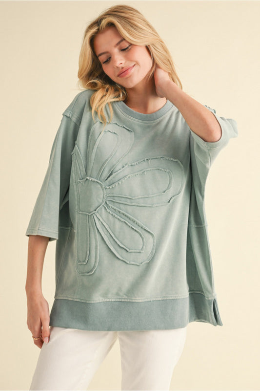 Sage Flowered Basic Top