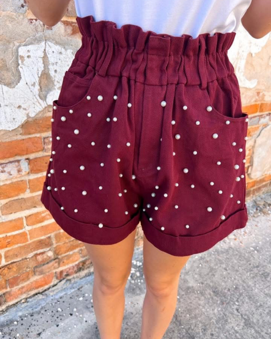 Pearl Crimson Ruffle shorts