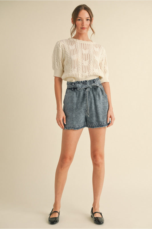 Blue Denim Tie Shorts