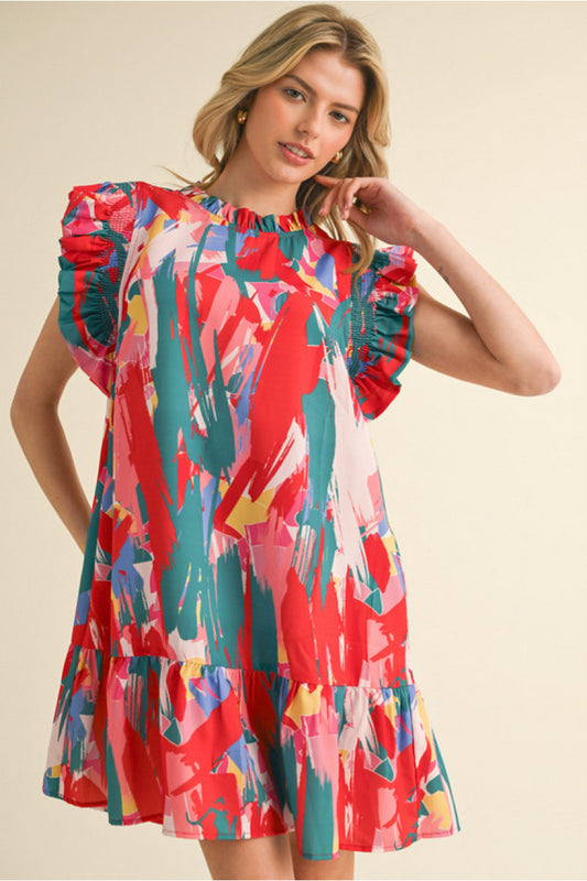 Short Sleeve Multi-Colored Dress