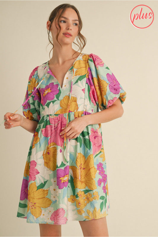 PLUS mint floral tie dress