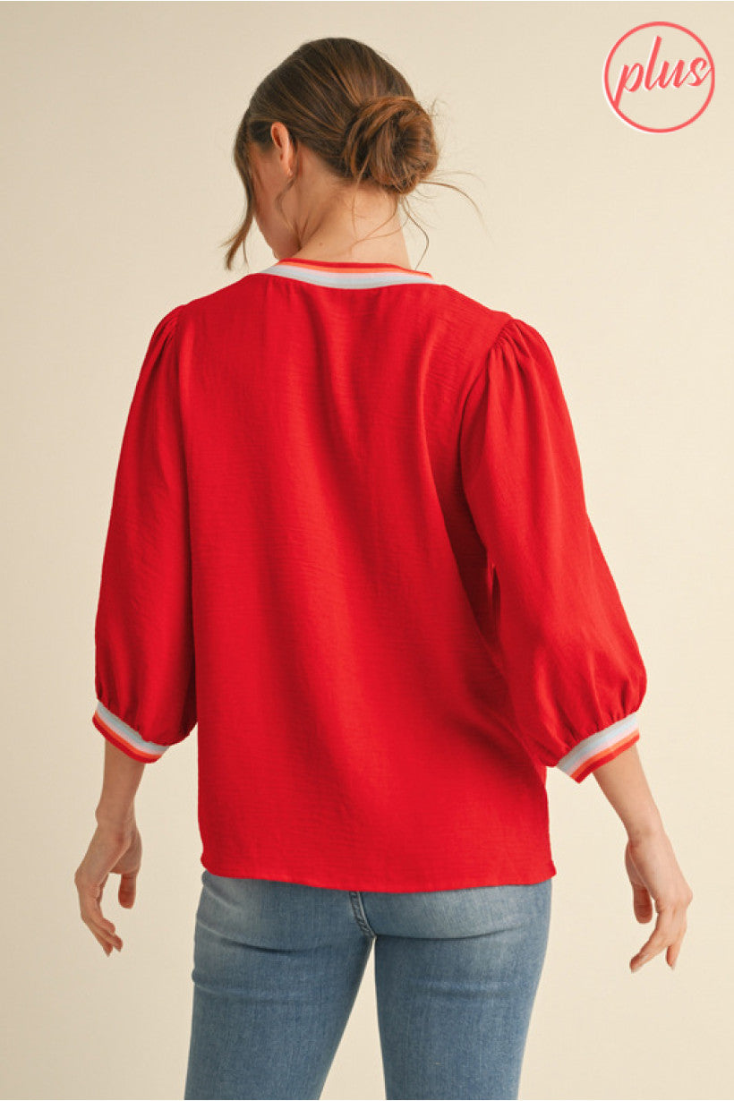 PLUS Tomato Red 3/4 Sleeve Blouse