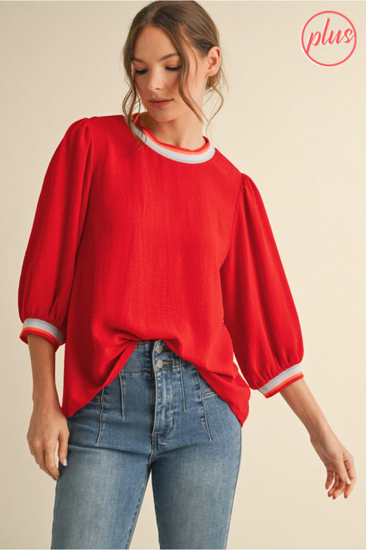 PLUS Tomato Red 3/4 Sleeve Blouse